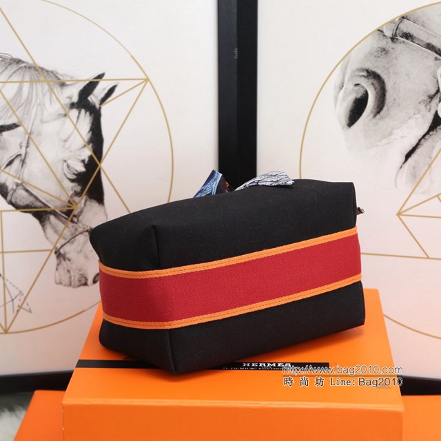 Hermes女包 愛馬仕飯盒包 Trousse Bride-A-Brace Hermes帆布便當包 黑色  tdh2159